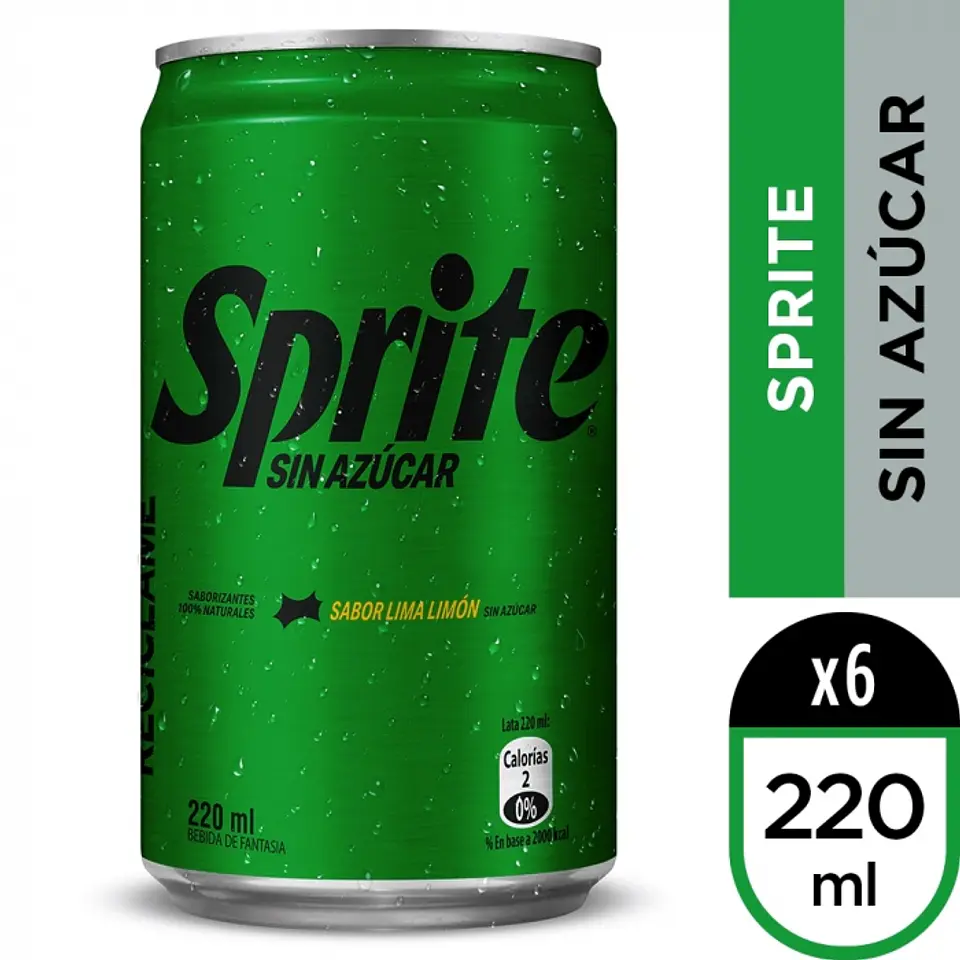 Bebida lata sprite sin azúcar pack 6 und 220 ML -SPRITE 1