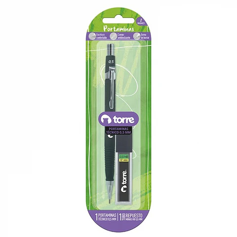 Set Portaminas metálico negro 0,5 MM -TORRE