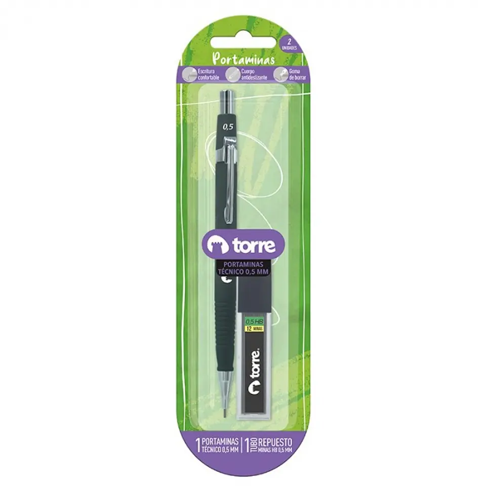 Set Portaminas metálico negro 0,5 MM -TORRE 1