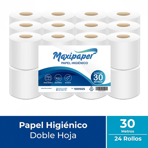 Papel Higiénico Bajo Metraje H/D Maxipaper 30 MT x 24 Rollos