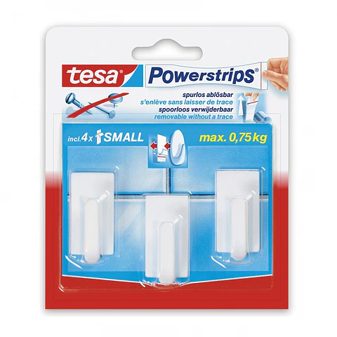 Ganchos adhesivos powerstrips blancos chicos 0,75kg máx 3 UND -TESA