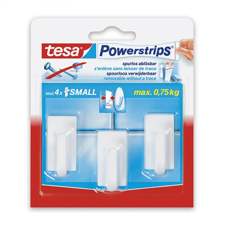 Ganchos adhesivos powerstrips blancos chicos 0,75kg máx 3 UND -TESA 1