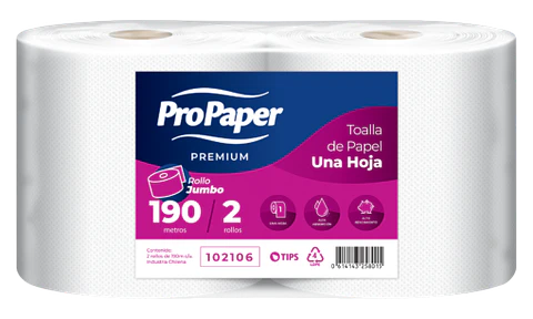 Toalla de papel alto metraje 190 MT x 2 ROLLOS -PROPAPER