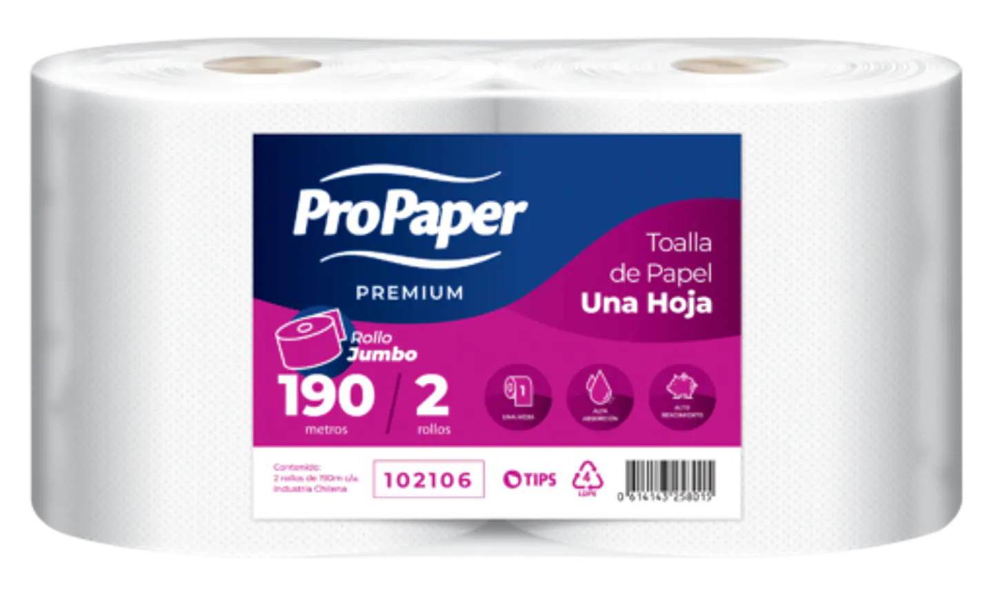 Toalla de papel alto metraje 190 MT x 2 ROLLOS -PROPAPER 1
