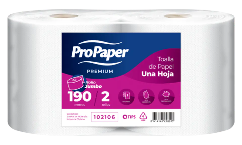 Toalla de papel alto metraje 190 MT x 2 ROLLOS -PROPAPER 1