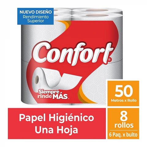 Papel higiénico bajo metraje h/s blanco 50 MT x 8 ROLLOS -CONFORT