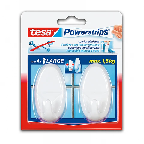 Ganchos adhesivos powerstrips blancos grandes 1,5kg máx 2 UND -TESA