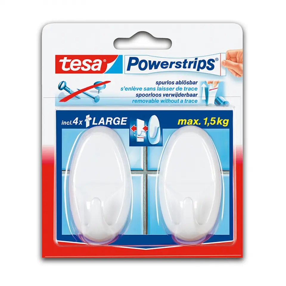 Ganchos adhesivos powerstrips blancos grandes 1,5kg máx 2 UND -TESA 1