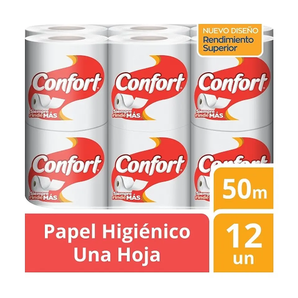 Papel higiénico bajo metraje h/s blanco fajilla 50 MT x 12 ROLLOS -CONFORT 1