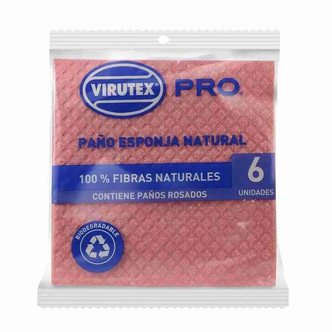 Paño esponja absorbente natural rosado 6 UND -VIRUTEX PRO