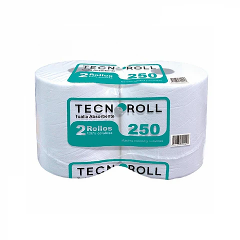 Toalla de papel alto metraje h/s blanca 250 MT x 2 ROLLOS -TECNOROLL