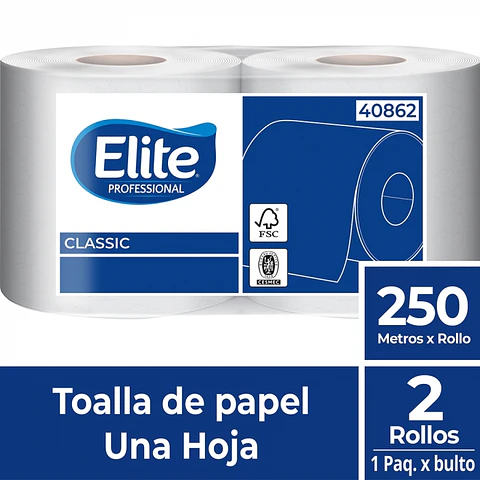Toalla de papel alto metraje h/s económica classic 250 MT x 2 ROLLOS -ELITE