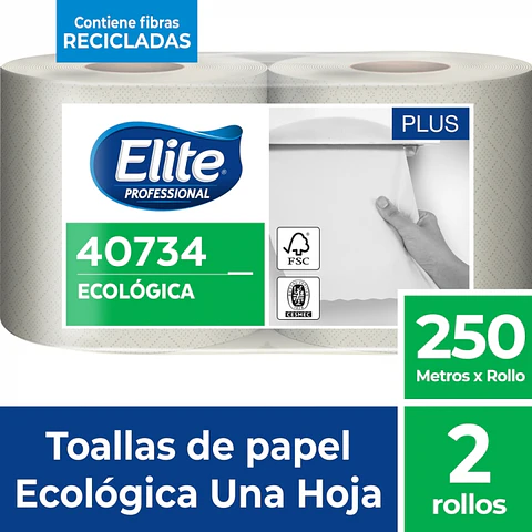 Toalla de papel alto metraje h/s ecológica plus 250 MT x 2 ROLLOS -ELITE