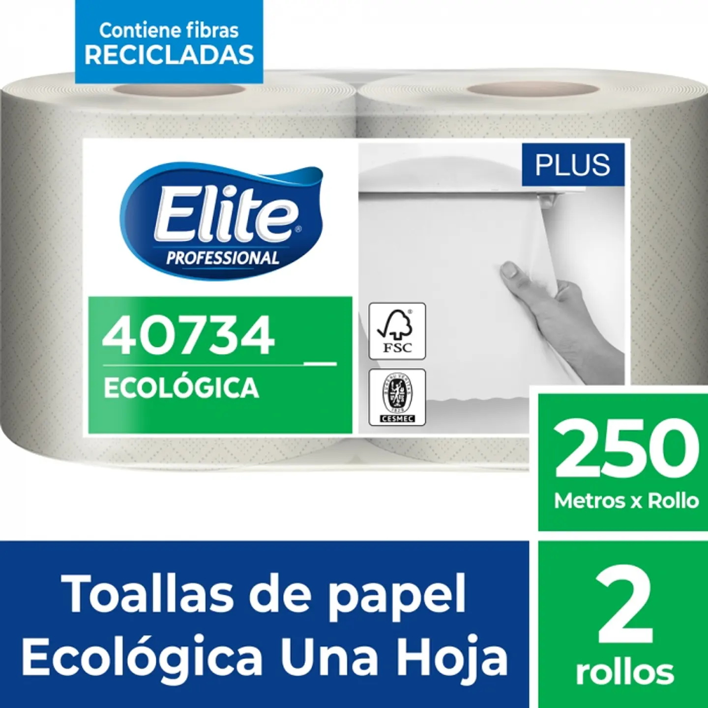 Toalla de papel alto metraje h/s ecológica plus 250 MT x 2 ROLLOS -ELITE 1