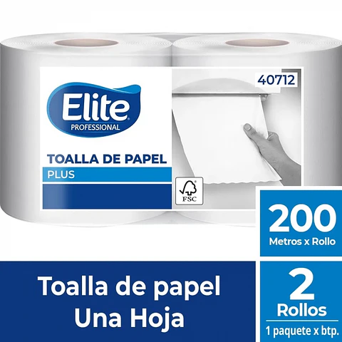 Toalla de papel alto metraje h/s blanca plus 200 MT x 2 ROLLOS -ELITE