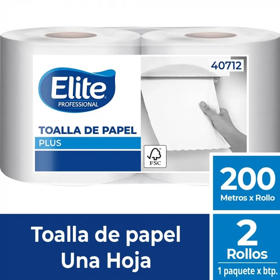 Toalla de papel alto metraje h/s blanca plus 200 MT x 2 ROLLOS -ELITE 1