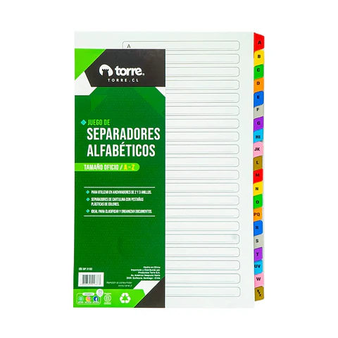 Separador cartulina alfabético OFICIO -TORRE
