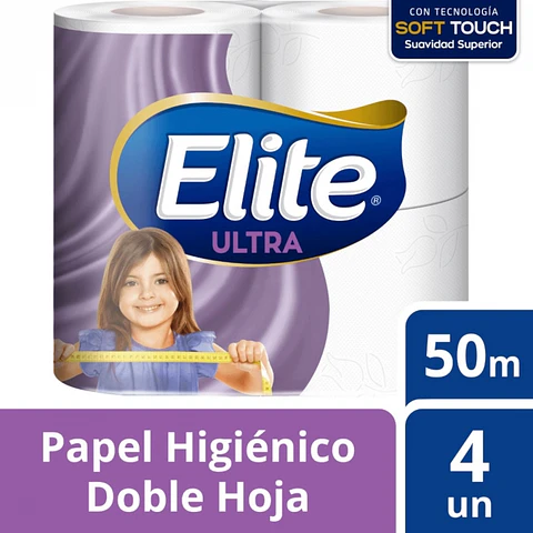 Papel Higiénico Bajo Metraje  Elite 50 metros doble hoja 4 un. ELITE