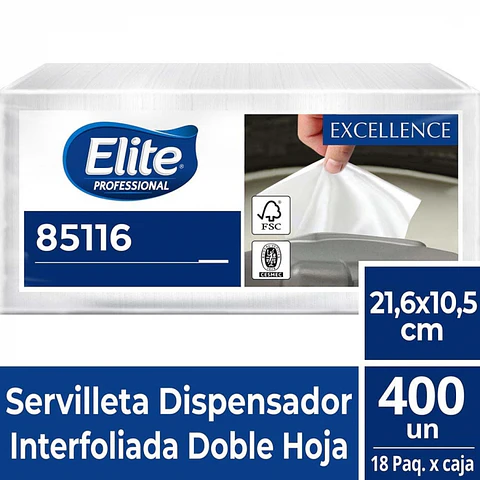 Servilleta dispensador h/d ext. BLANCA EXCELLENCE 21,6 x 10,5 CM 400 HJS x 18 PQTES -ELITE