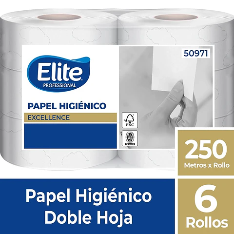 Papel higiénico alto metraje h/d ext. Blanco excellence 250 MT x 6 ROLLOS -ELITE