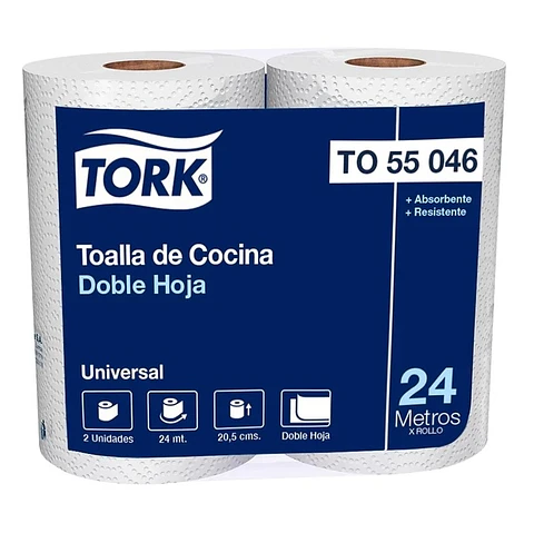 Toalla de papel bajo metraje h/d universal blanca 24 MT x 2 ROLLOS -TORK