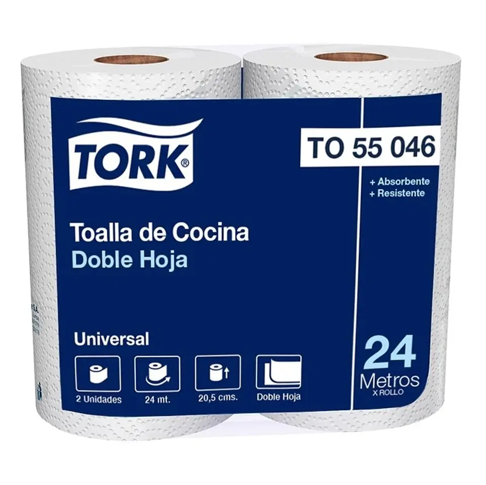 Toalla de papel bajo metraje h/d universal blanca 24 MT x 2 ROLLOS -TORK 1