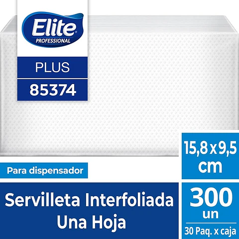 SERVILLETA DISPENSADOR H/S BLANCA PLUS 21,6 x 15,8 CM 300 HJS x 30 PQTES -ELITE