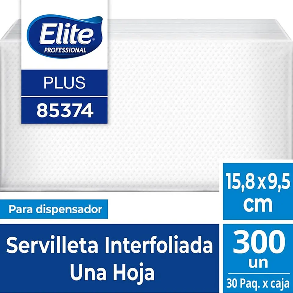 SERVILLETA DISPENSADOR H/S BLANCA PLUS 21,6 x 15,8 CM 300 HJS x 30 PQTES -ELITE 1