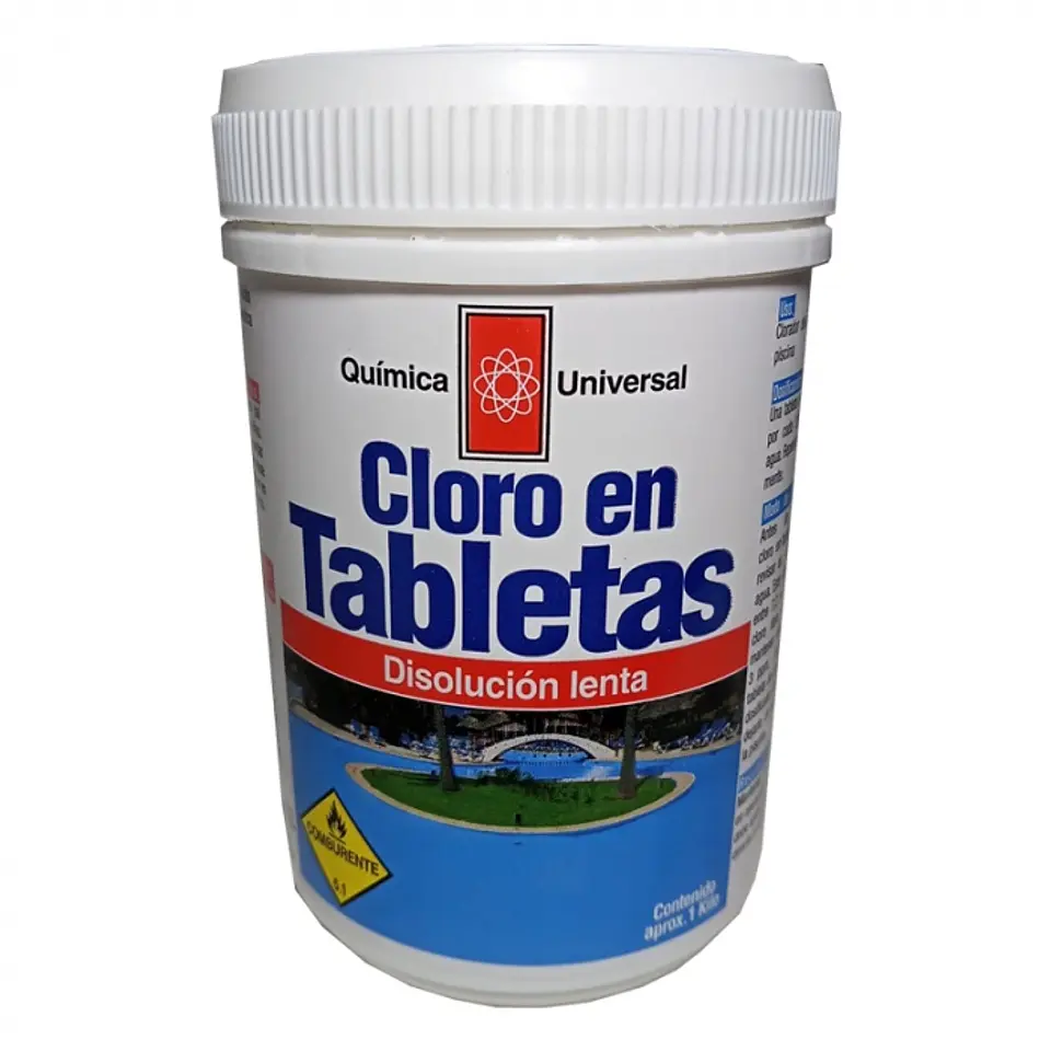 Cloro piscina en tabletas 1 kg 5 PASTILLAS x 200 GR -QUÍMICA UNIVERSAL 1