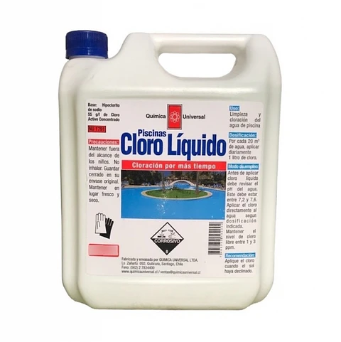 Cloro piscina líquido 10 LT -QUÍMICA UNIVERSAL