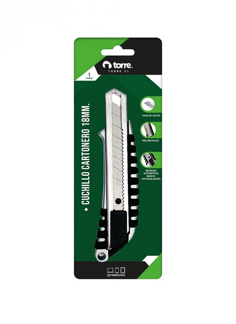 Cuchillo cartonero grande c/riel y goma 18 MM -TORRE