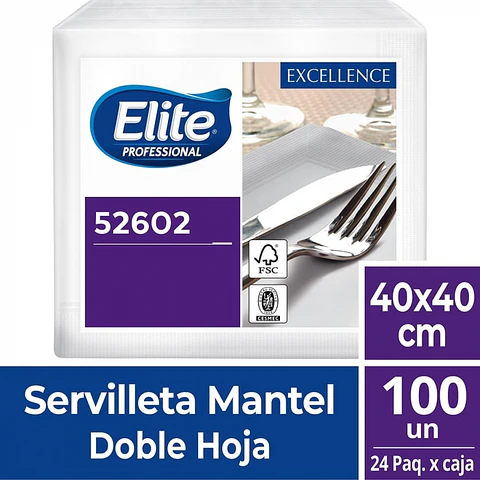 Servilleta mesa h/d ext. BLANCA EXCELLENCE 40 x 40 CM 100 HJS x 1 PQTES -ELITE