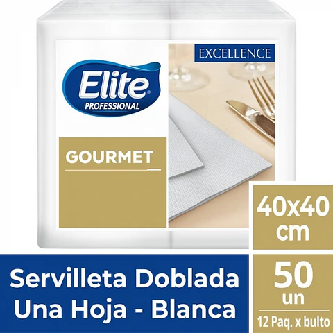 SERVILLETA MESA H/S GOURMET BLANCA EXCELLENCE 40 x 40 CM 50 HJS x 1 PQTES -ELITE