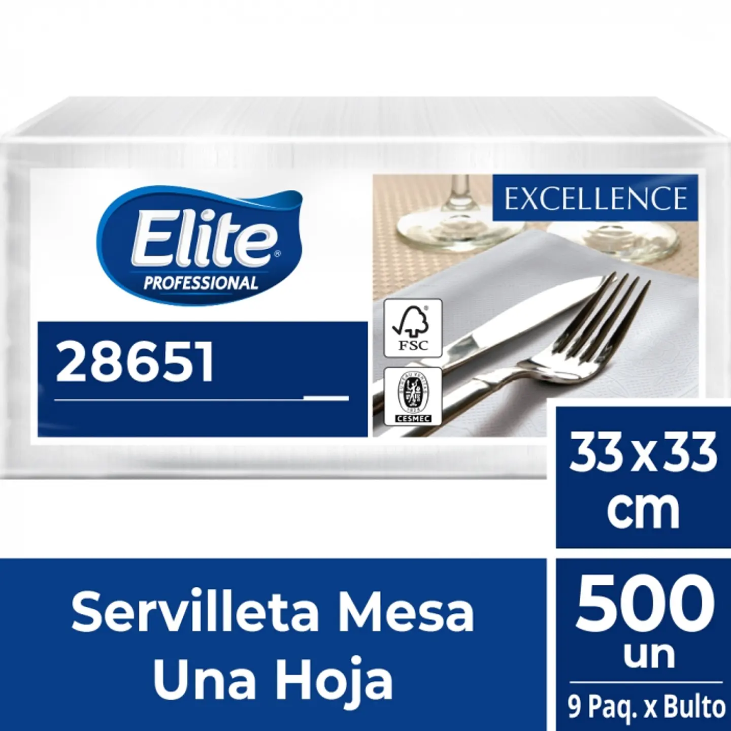 Servilleta mesa h/s ext. BLANCA EXCELLENCE 33 x 33 CM 500 HJS x 1 PQTES -ELITE 1