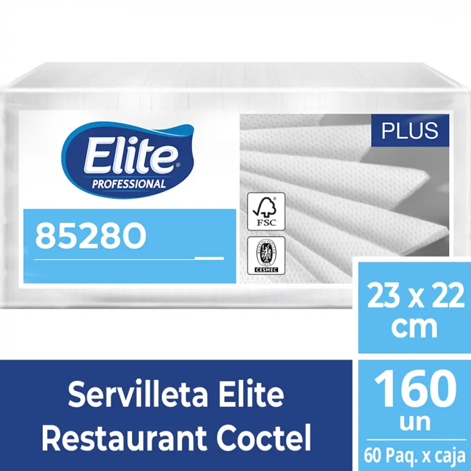 SERVILLETA MESA H/S BLANCA PLUS 23 x 22 CM 160 HJS x 1 PQTES -ELITE 1