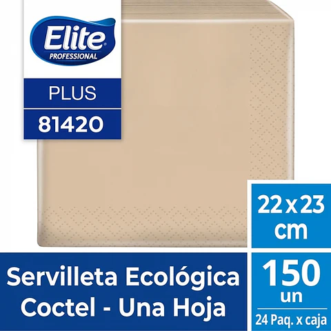 SERVILLETA MESA H/S ECOLÓGICA PLUS 23 x 22 CM 150 HJS x 1 PQTES -ELITE