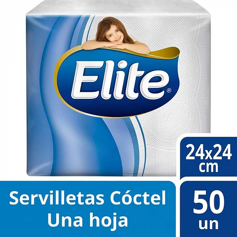 SERVILLETA MESA H/S CÓCTEL BLANCA 24 x 24 CM 50 HJS x 1 PQTE -ELITE