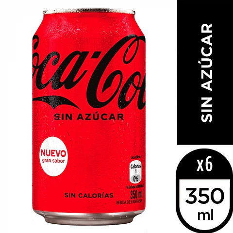 Bebida lata coca cola sin azúcar pack 6 und 350 ML -COCA-COLA