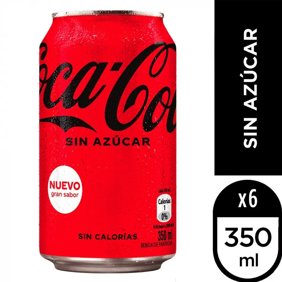 Bebida lata coca cola sin azúcar pack 6 und 350 ML -COCA-COLA 1
