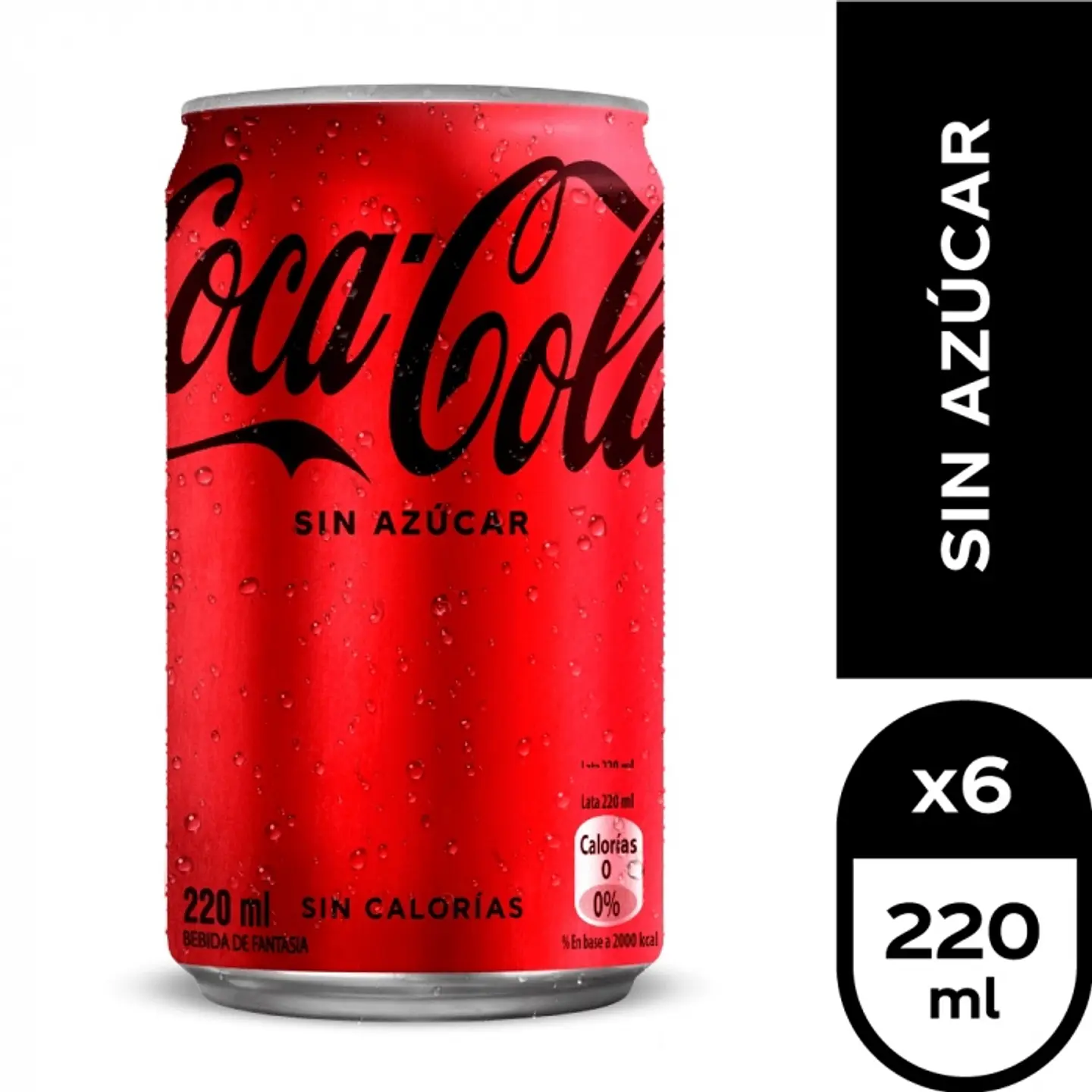 Bebida lata coca cola sin azúcar pack 6 und 220 ML -COCA-COLA 1