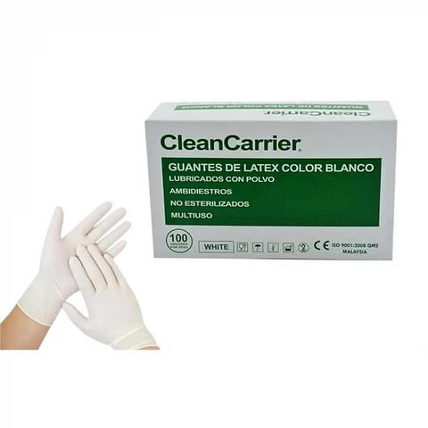 Guante examinación latex blanco con polvo 100 UND / TALLA L -CLEANCARRIER