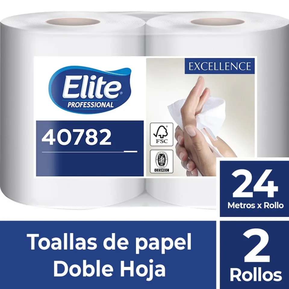 Toalla de papel bajo metraje h/d ext. Blanca excellence 24 MT x 2 ROLLOS -ELITE 1