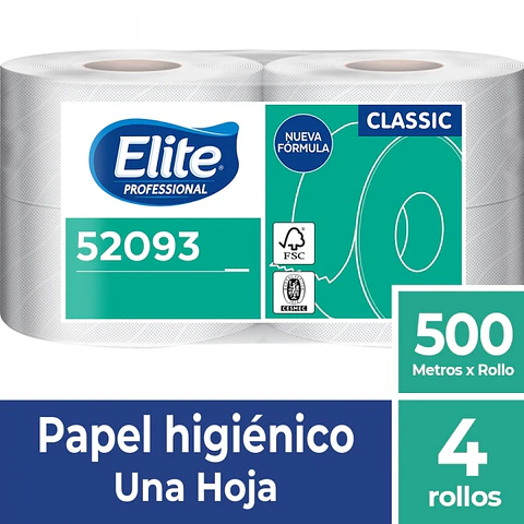 Papel higiénico alto metraje h/s ecológico classic 500 MT x 4 ROLLOS -ELITE