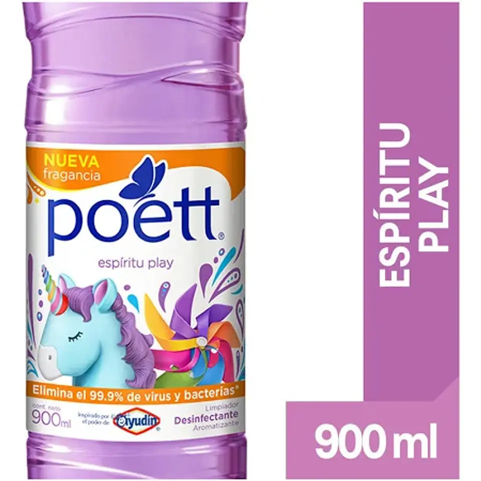 Limpiador de piso desinfectante - espíritu play 900 ML -POETT 1