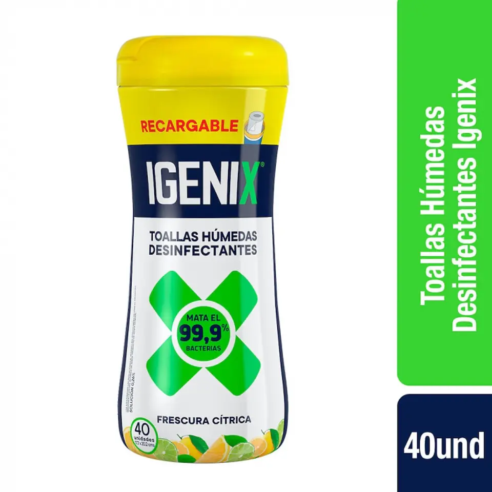 Paño toalla desinfectante wipes aroma frescura cítrica 40 UND -IGENIX 1