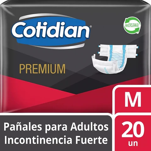 Pañales adulto unisex incontinencia fuerte premium mediano 20 UND -COTIDIAN