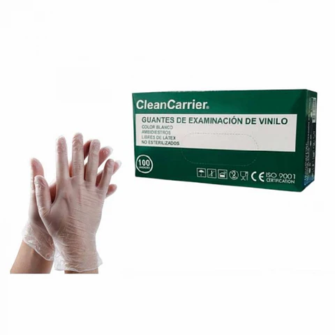 Guante examinación vinilo blanco sin polvo 100 UND / TALLA M -CLEANCARRIER