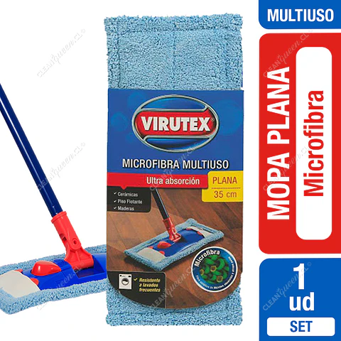 Set mango y mopa multiuso microfibra lisa azul 35 CM -VIRUTEX