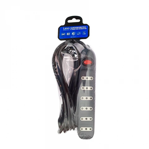 Alargador múltiple de 6 tomas color negro con interruptor 3 MT -LEXO