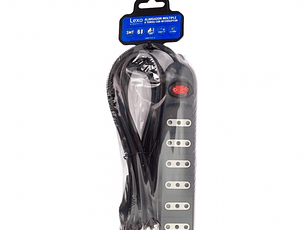 Alargador múltiple de 6 tomas color negro con interruptor 3 MT -LEXO